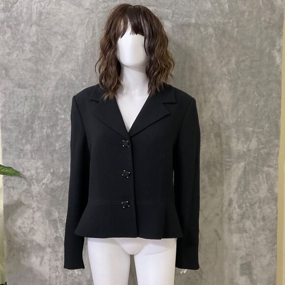 Albert Nipon Wool Blazer Jacket Women's Size 14 Suit Jacket Blazer Black 90’s - Picture 1 of 13